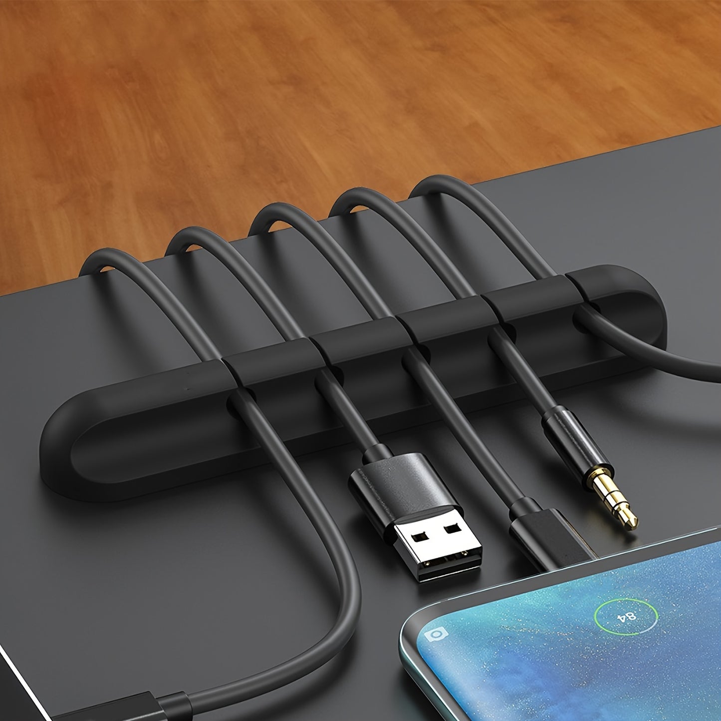 Organize Your Desk with a Silicone Cable Roll - 3/5/7 Holes for USB Cables, Mouse & Headset Clips