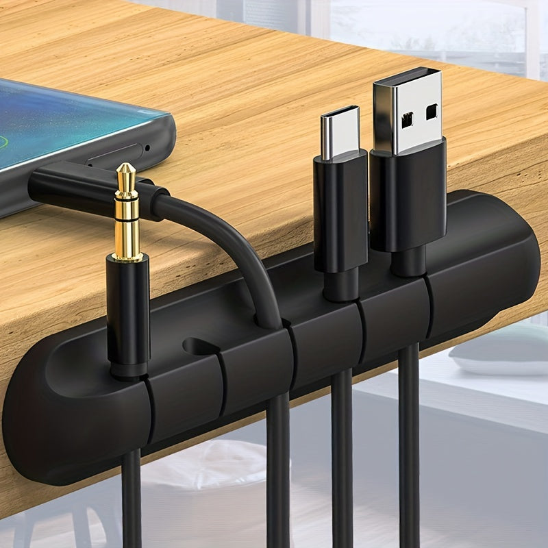 Organize Your Desk with a Silicone Cable Roll - 3/5/7 Holes for USB Cables, Mouse & Headset Clips